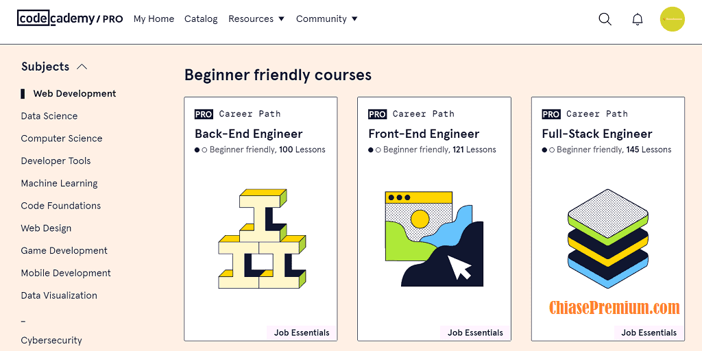 Giao diện của Codecademy khi mở ra